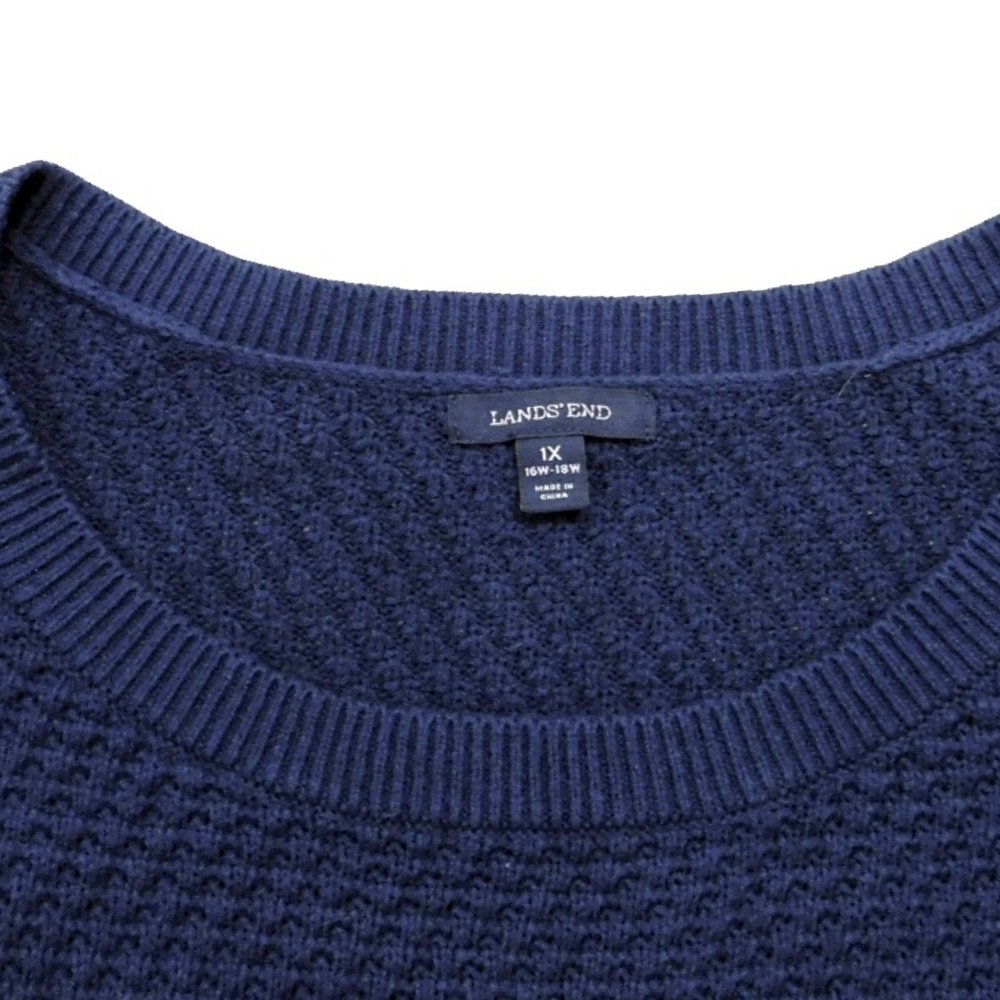 LANDS END PLUS SZ 1X NAVY COTTON LNG SLV TOP - Picture 3 of 6